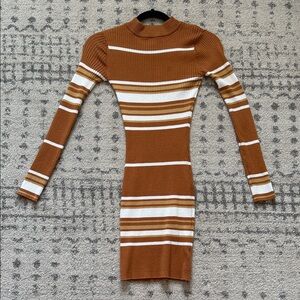 Say What? Brown and White Striped Long Sleeve Dress